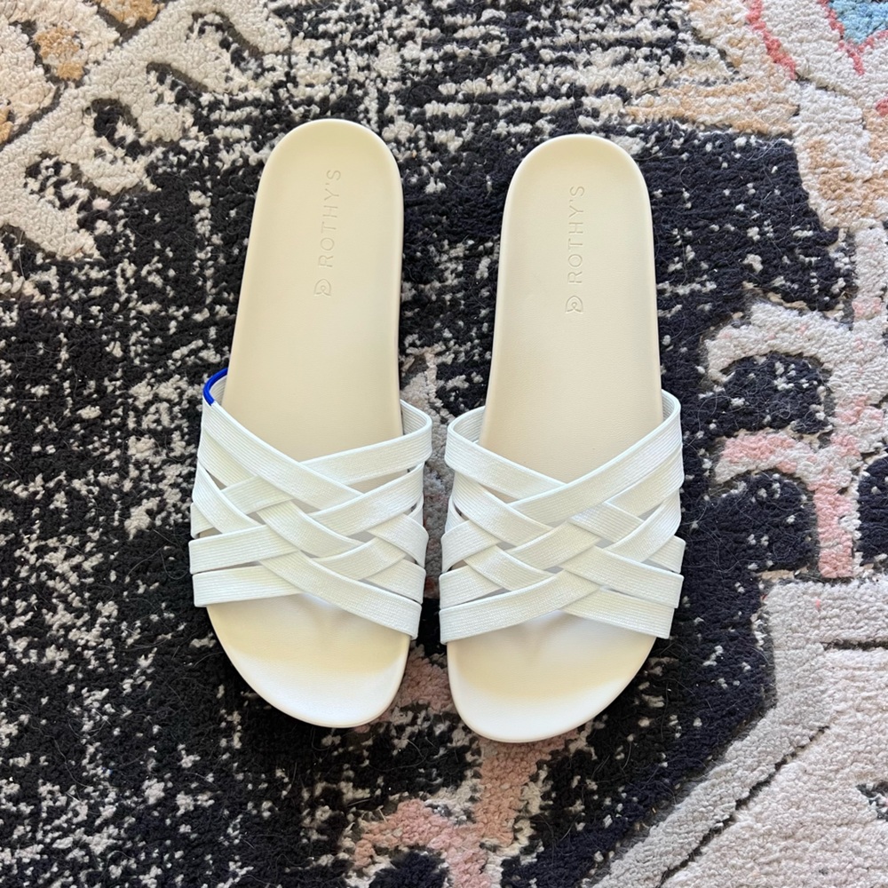 Rothy's The Slide Cloud White Crossover Fabric Sandals 10